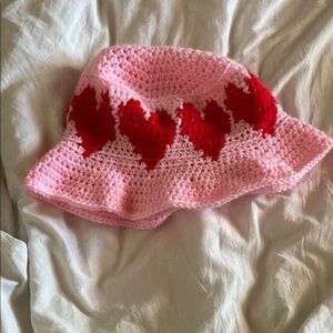 Pink and Red Heart Knit Bucket Hat